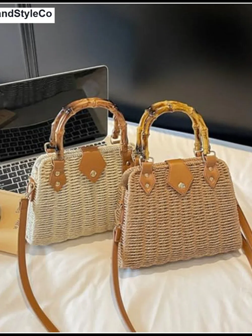 Straw Tote Bag Summer Beach Crossbody Woven Shoulder Handbag Vintage Vacation